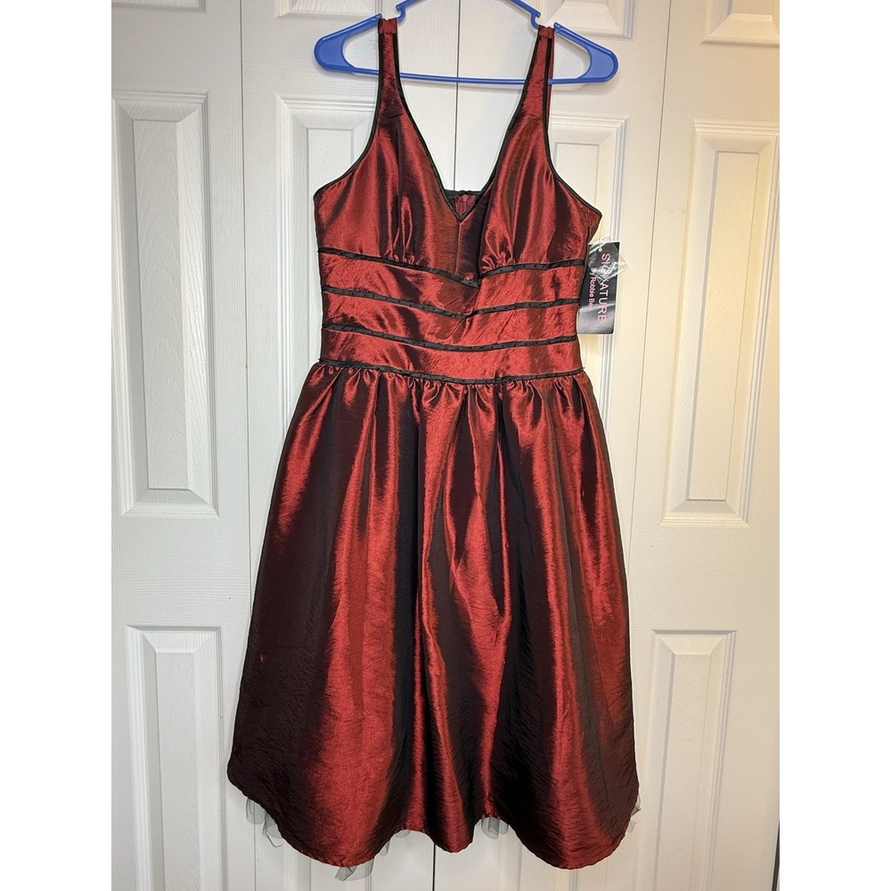 Metallic Burgandy Dress Robbie Bee Fit and Flare Cocktail Iridescent Taffeta 12